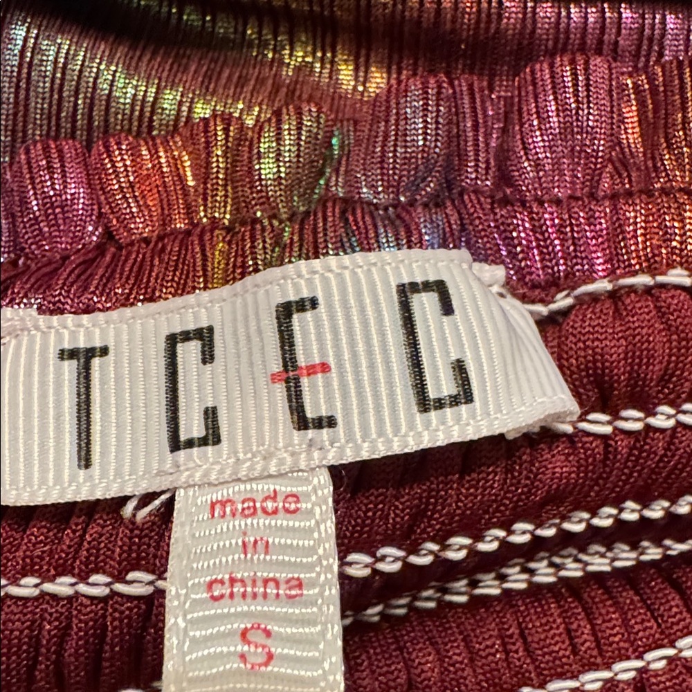 TCEC Shimmery Multicolor shorts Burgundy with Iridescent Stripes - Picture 3 of 5